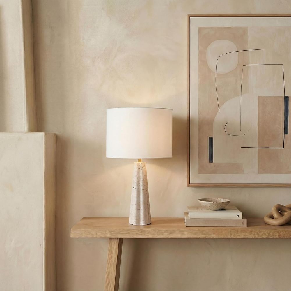Home Office Living Room - Lampe de table en travertin/blanc de