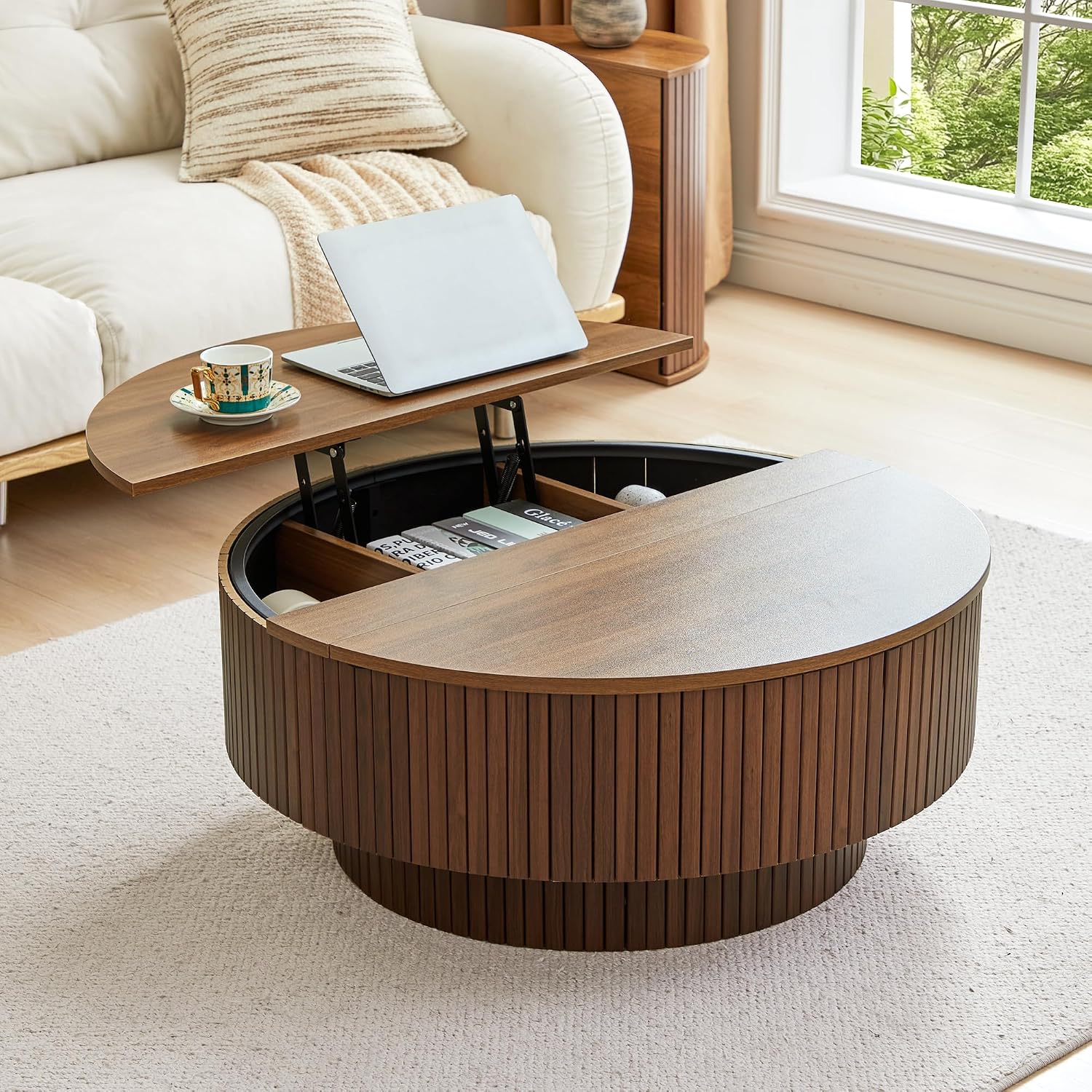 Home Office Hidden Desk - Table basse ronde de 33 pouces