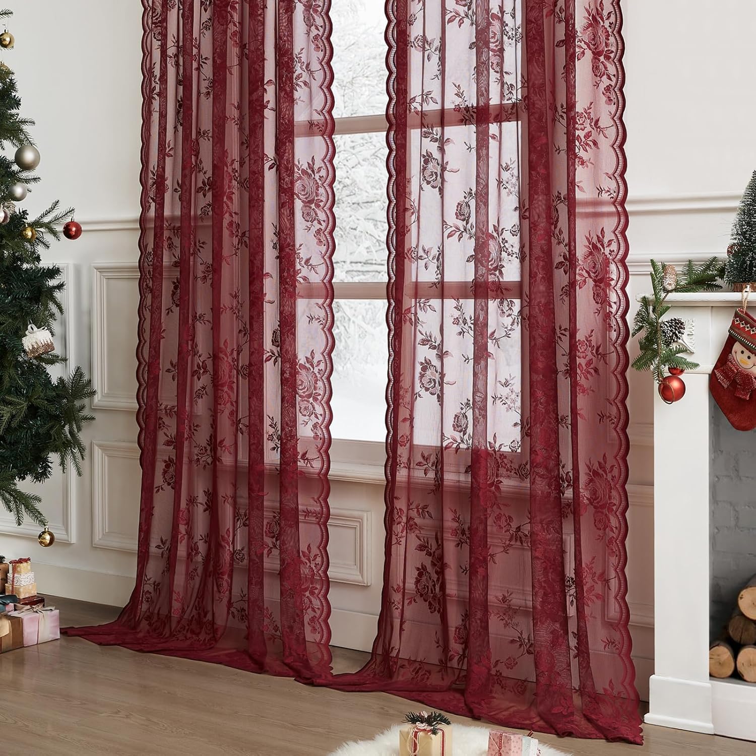 Rideaux en dentelle bordeaux d - Home Office Setup avis et prix